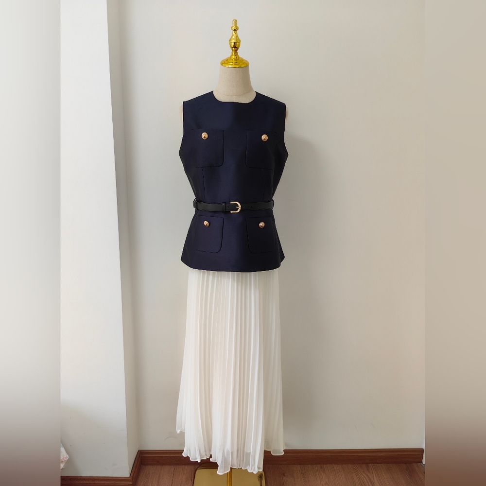 Self-Portrait Navy Taffeta Midi Dress - Picture 8 of 16